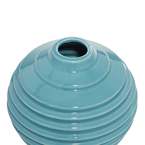 Deco 79 Ceramic Decorative Vase Centerpiece Vases with Varying Patterns, set of 3 Flower Vases for Home Decoration 6" x 6" x 6", Blue