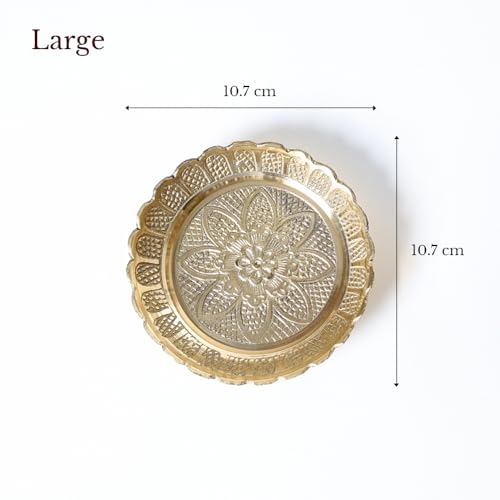 Shubhkart Premium Solid Brass Nakshi Plate Set (3 Sizes: L/M/S) – Handcrafted Decorative Puja Plates for Aarti, Temple, Festivals & Home Mandir Décor | Elegant Brass Thali Set for Diwali & Gifting - size: Combo (S, M, L)