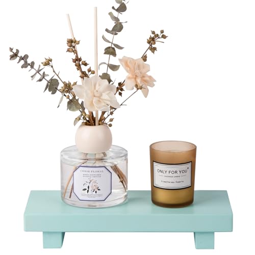 zoocatia Small Wood Tray Pedestal Stand Farmhouse Bathroom Decor Decorative Wooden Riser Kitchen Soap Dish Holder for Vanity, Counter, Sink, Light Blue - color: Light Blue, size: 8.7" x 3.6" x 1.6"