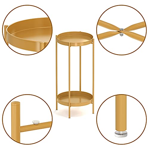 OVICAR Plant Stand Indoor Outdoor - Flower Pot Holder Metal Plant Rack Organizer, 2 Tiers Tall Plant Display Storage Shelf Table For Home Garden Patio Bathroom Office Living Room Balcony Corner (gold) - color: Gold