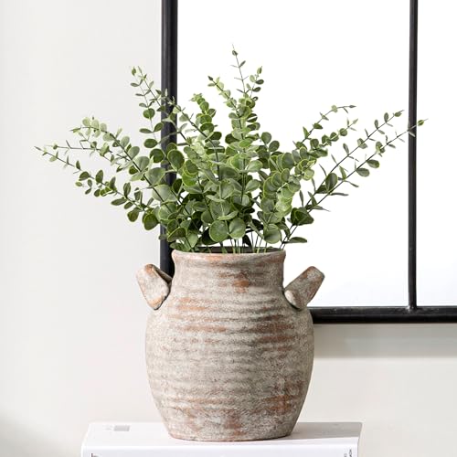 Vanselia Ceramic Flower Vase Home Decor - Farmhouse Table Vases with Handle Living Room Decoration Vintage Decorative Aesthetic for Shelf Coffee Dining Desk House Bookshelf Fireplace (7.1" Retro) - color: 7.1" Retro