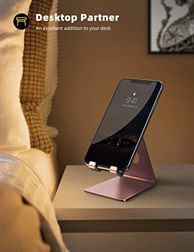 Lamicall Pink Phone Stand, Desk Accessories - Rose Gold Pink Cell Phone Holder, Office Decor, Office Desk Accessories, Suitable for iPhone 16 15 14 13 Pro Max, 4-8'' Phone - color: g-rose gold