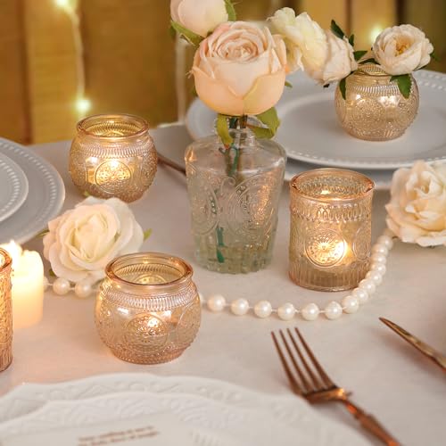 DARJEN Gold Votive Candle Holders Set of 36 - Glass Candle Holder Bulk for Table Centerpiece, Tea Lights Candle Holders for Home, Party & Wedding Shower Decorations - color: Gold, size: 36 PCS
