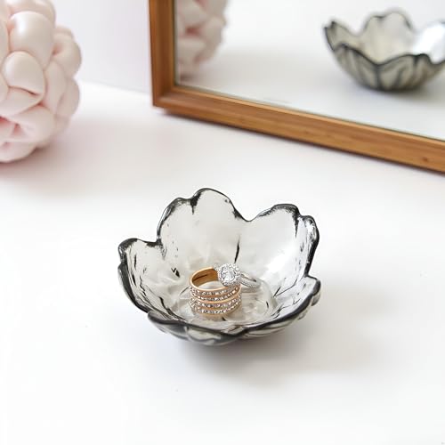 Crystal Black Flower Ring Dish Jewelry Tray, Decorative Glass Trinket Dish, Modern Accent Tray for Vanity - color: Crystal Black
