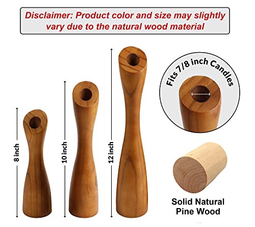 OLEEK Wooden Taper Candle Holders - Woods Taper Candle Holders for Table Centerpiece - Wood Candlestick Holders (9", 8", 6") Wooden Candlestick Holder for 7/8" candlesticks - Candlestick Holders Wood - size: 12"+10"+8" H