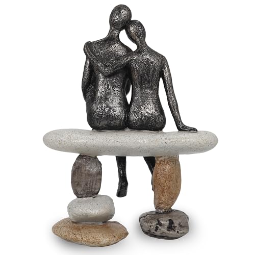Lescafita Romantic Couple Figurines Sculpture – Abstract Couple Sculpture on Stone Bench, Modern Home Decor Statue, Unique for Couple - color: 11