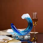 Yao Yuan Hand-Blown Glass Wave Decor Murano-Style Glass Statue and Figurine - color: Blue White