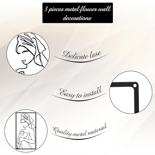 CHENGU 3 Pieces Metal Minimalist Abstract Woman Wall Art Line Drawing Wall Art Decor Single Line Female Home Hanging for Kitchen Bathroom Living Room - style: Pretty Style