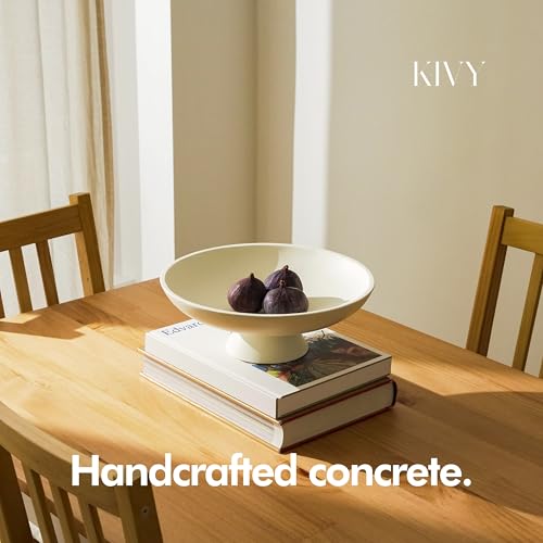 KIVY Concrete Fruit Bowl for Kitchen Counter - Large Decorative Bowl for Home Decor - Modern Fruit Basket for Entryway Table - Pedestal Bowl - Decorative Bowls for Home Decor - White Fruit Bowl Decor - color: Cream, style: Pedestal