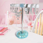 FONMY Jewelry Organizer Countertop Acrylic w/Nature Seashell Handmade,Seascape Standing Jewelry Holder W/Blue crystal for Bedroom Bathroom w/Weighted Base,Unique Gifts