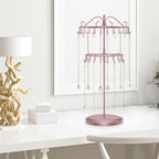 iDavosic.ly 2 Tier Rotating Necklace Holder Organizer with 42 Hooks, Adjustable Metal Bracelet Display Stand Rack, Extra Tall Keychain Spinning Tree Tower for Women, Rose Gold - color: Rose Gold