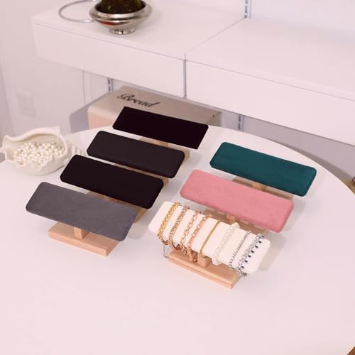Wooden Watches Display Tower Base Watch Neck Bracelet Organizer Rack Bangle Scrunchie Headband Showcase Tower Pink Suede - color: Flat Suede Pink