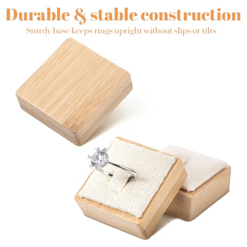 12 Pcs Bamboo Rings Display Stand with Beige Velvet, Jewelry Ring Holder Organizer for Retail Store Window Showcase and Drawer Storage