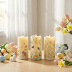 Eywamage Fiber Optic Flameless Pillar Candles with Remote Set of 3, Butterfly Floral Spring LED Candles Battery Operated Φ 3" H 6" - color: Butterfly Floral