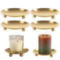 4 Pack Pillar Gold Iron Plate Candle Stands,Decorative Candle Stand for Home and Table Decoration,Decorative Metal Candle Pedestals for Pillar Candles,Wax,Incense,Spa,Weddings(3.54”×0.59”)