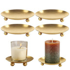 4 Pack Pillar Gold Iron Plate Candle Stands,Decorative Candle Stand for Home and Table Decoration,Decorative Metal Candle Pedestals for Pillar Candles,Wax,Incense,Spa,Weddings(3.54”×0.59”)