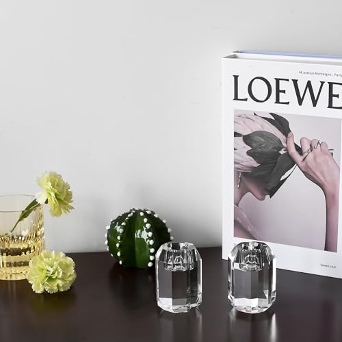 Kitcom Crystal Taper Candle Holders Multiple Faceted Designed Wedding Banquet Decorations for Home W1.97xH2.76 Inches Pack of 2, Comes with Gift Box