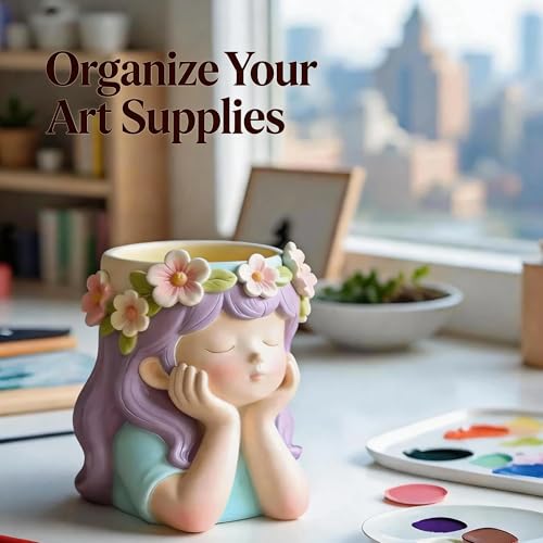 1Pc Cute Girl Resin Casting Mold 3D Flower Crown Head Silicone Mold for Epoxy Succulents Planter Pen Holder Candle Making Concrete DIY Craft Home Decor Handmade Gifts Easy Demold - color: Girl Resin Mold