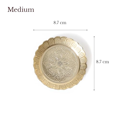 Shubhkart Solid Brass Decorative Nakshi Plate Set for Puja, Decoration & Gifting (Medium 9.5 cm, Pack of 5, Solid Brass) - size: Medium (Pack of 5)