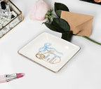WODMIS Christian Coquette Blue Bow Ceramic Jewelry Tray Dish, Preppy Bible Verse Jewelry Plate Ring Trinket Dish, Trendy Aesthetic Ribbon Gifts for Women Bestie Best Friends 511 - color: Blue