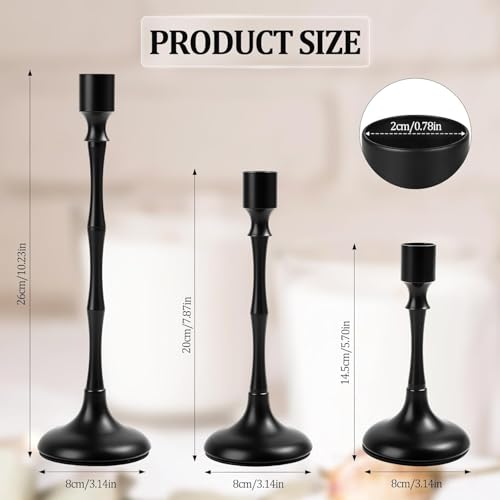 Black Taper Candle Holders Set of 3, Candlestick Holders for Table Centerpiece, Vintage Candle Holders for Dinning Wedding Party Halloween Home Decor - color: Black