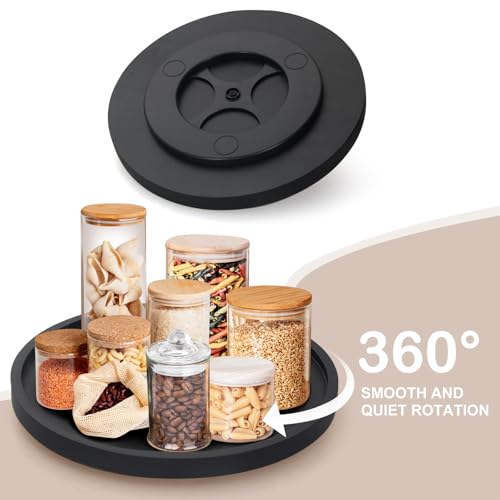 Black Wooden Bathroom Vanity Counter Tray Decor Round Perfume Dresser Trays Kitchen Sink Soap Dish Dispenser Holder Large Wood Lazy Susan Turntable for Table Rotating Bathroom Organizer Accessories - size: 12"