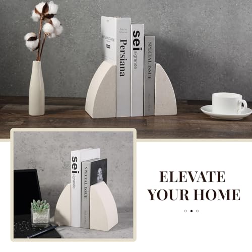 Koville Marble Bookends for Shelves, Large Bookends for Heavy Books, Natural Stone Book Stopper for Books CD Movies, Aesthetic Decorative Book Ends (Sail-Beige) - color: Sail-beige