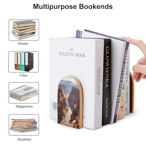 Personalized Wood Book Ends Metal Base Big Valley Landscape Printing Bookend Modern Heavy Duty Bookends for Home Or Office 1 Pair - color: Big Valley Landscape