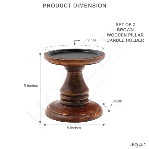 Hosley Set of 2 Brown Wood Pillar Candle Holders 5 Inch High Ideal Gift for Weddings Bridal Party Spa Reiki Meditation Votive LED Pillar Candle Gardens - color: Brown 3