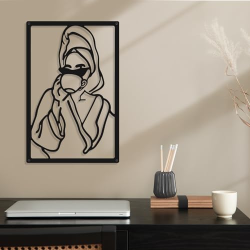 CHENGU 3 Pieces Metal Minimalist Abstract Woman Wall Art Line Drawing Wall Art Decor Single Line Female Home Hanging for Kitchen Bathroom Living Room - style: Bath Style