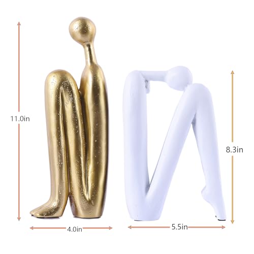 Modern Decorative Bookends,Gold and White Book Ends for Heavy Books, Thinker Statue Decor,Book Holders for Book Shelves,Unique Office Desk Decorations, Modern Bookshelf Decoration - color: White and Gold