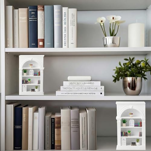 2 Pcs White Bookshelf Decorative Bookends 3D Printed Plastic Bookshelf Designed Decor Bookstopper for Book Lovers Blank Decorative Holder for Mini Book Home Office Decor