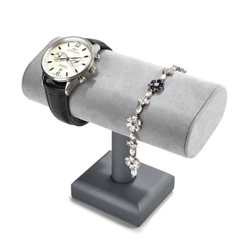 Oirlv Premium Leather Watch Stand for Men T-bar Watch Display Stand for Watches Bracelet Holder Jewelry Display Stand (Light Grey) - color: Light Grey