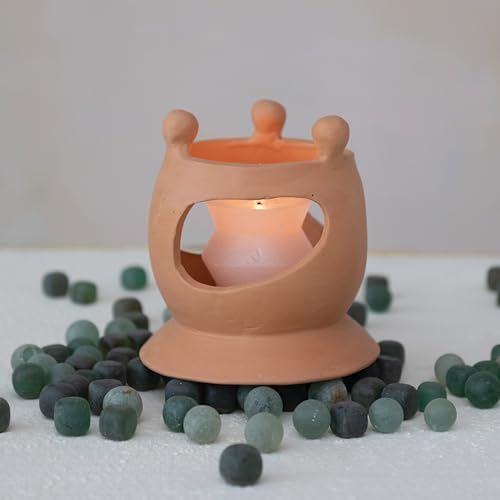 Creative Co-Op Handmade Terracotta Candle Holder with Circle of Figures