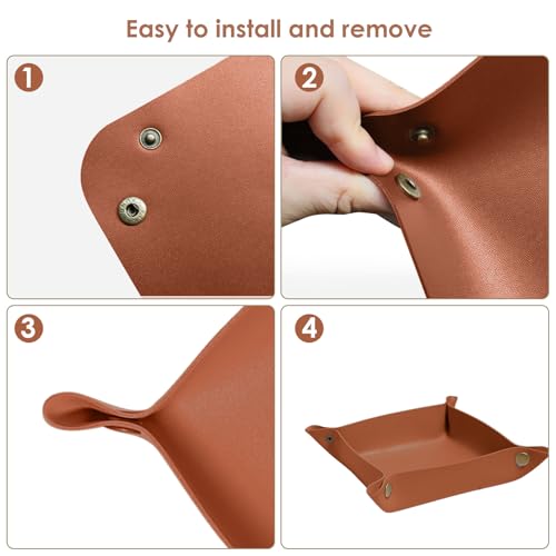 2 Pack (Size:9.84"&7.87") PU Leather Jewelry Valet Tray,Portable Entryway Table Nightstand Desk Tray Catchall Travel Plate Organizer for Phone, Keys, Wallet, Watch,Coin (Brown) - color: Brown