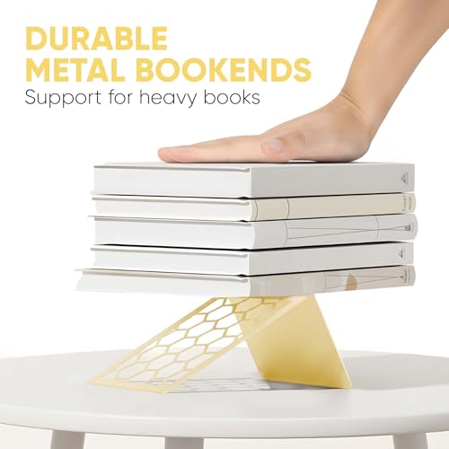 GEOMOD Geometric Honeycomb Yellow Metal Bookends Decorative - Tall Sturdy Book Ends for Shelves - Modern Heavy Duty Bookend Stopper - Office or Home Book Shelf - 6x3.25x6.25 Inches - 1 Pair - color: Yellow, size: 1 Pair, style: Honeycomb