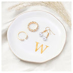 ProCase Ceramic Jewelry Tray, Initial Ring Dish Trinket Plate Engagement Gift, Small Personalized Monogram Ring Bowl for Wedding, White Decorative Jewelry Holder for Women Vanity -Letter W - style: W