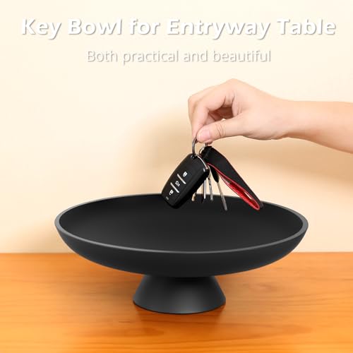 Large Fruit Bowl for Kitchen Counter, Concrete Decorative Bowl for Coffee Table, Modern Key Bowl for Entryway Table (Black)