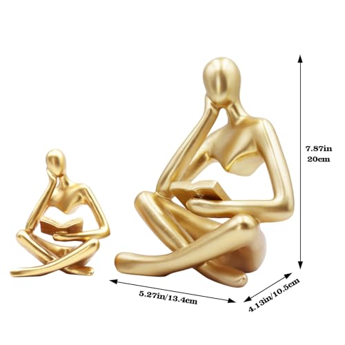 Gold Reading Women Statue, Thinker Sculptures, Abstract Art Ornament, Modern Aesthetic Figurine Decoration, Suitable for Home Living Room Bedroom Office Shelf Table Desk Bookshelf Decor (Gold Left) - color: Gold Left, size: Large