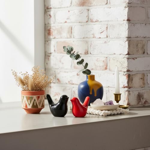Small Ceramic Bird Statue and Sculpture for Home Decor Accents,Modern Animal Ornaments for Living Room,Bedroom,Coffee Table Centerpiece,Bookshelf,Cabinets,Cute Knick Knacks for Shelves (Black Red) - color: Black Red