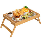 Artmeer Bed Tray Table with Folding Legs,Bamboo Breakfast in Bed for TV Table, Laptop Computer Tray,Eating,Snack Tray(Bamboo) Extra-Large Size - color: Bamboo, size: X-Large