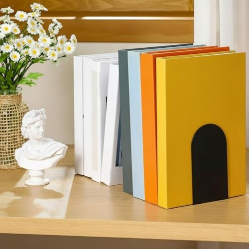 Chunful 6 Pcs Modern Metal Book Ends for Shelves Small Bookends Book Shelf Organizer Minimalist Design Stopper to Hold Books for Home Office (Black, 5.5 * 3.75 * 2.25inch)