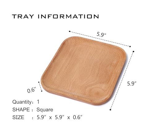 Small Square Wooden Tray – 5.9 Inch Decorative Tray for Coffee Table, Ottoman, Serving Food, Snacks, or as Cup Coaster – Snack Tray, Mini Serving Platter, Bathroom Countertop Organizer - color: 5.9"-suqare-1 Tray