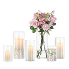 Hewory Hurricane Glass Candle Holders: 6 PCS Clear Hurricane Candle Holders for Pillar Candles Floating Candles, Glass Cylinder for Table Centerpieces Christmas Wedding Party Holiday Home Decor