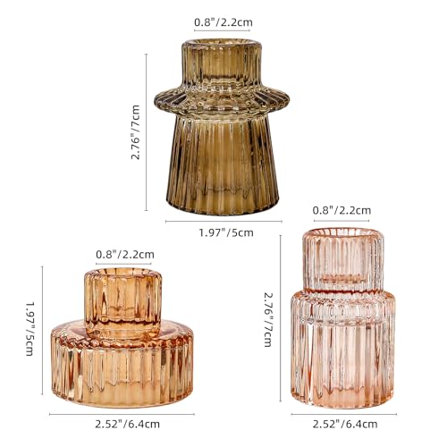 Brown Candlestick Holders 6PCS for Tealight Candle Stick Candles, Ribbed Glass Taper Candle Holders Set, Table Centerpieces for Thanksgiving Christmas Farmhouse Decor Indoor and Outdoor - color: Brown