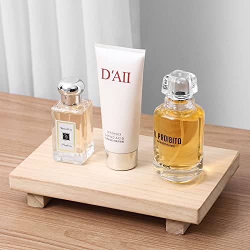 zoocatia Small Wood Tray Pedestal Stand Farmhouse Bathroom Decor Decorative Wooden Riser Kitchen Soap Dish Holder for Vanity, Counter, Sink, 9" x 5.9" - Burlywood - color: Burlywood, size: 9" x 5.9" x 1.6"