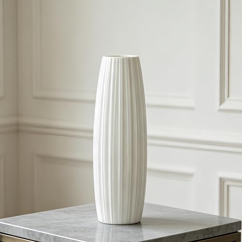 12 Inch White Vase Ceramic Flower Vase, Tall Vases for Pampas Grass, Home Decor, Modern Textured Vases for Living Room Decorations,Table Centerpieces,Shelf,Farmhouse Small Ceramic Vase - style: Shape 7