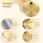 6 PCS Gold Tray Serving Platter, 9.8 Inches Round Gold Decorative Trays, Stainless Steel Coffee Table Tray, Vanity Jewelry Makeup Organizer, Countertop Tray for Bathrooms, Cafes, Restaurants