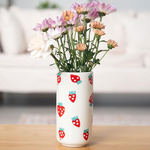 Tnstbiee Cute Ceramic Strawberry Vase - Unique Centerpieces for Tables - Funky Flower and Fruit Decorative - Colorful Girly Home Decor - Aesthetic Modern Design for Summer Decoration - color: Strawberry Vase