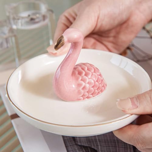 Flamingo Ring Holder Dish, Ceramic Jewelry Tray Trinket Dish for Necklace Keychain Organizer, Cute Funny Birthday Wedding Mothers Day Gift for Women Friends Girls - style: Flamingo